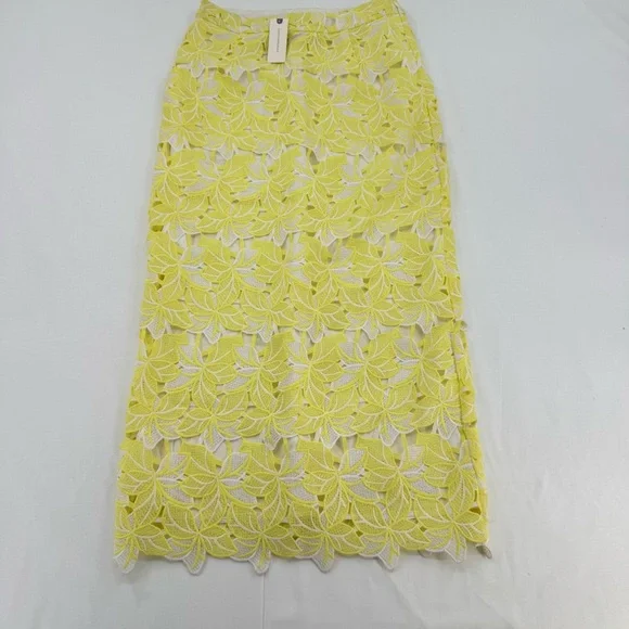 New Anthropologie Sunday In Brooklyn Buttercup Yellow Eyelet Midi Skirt - Picture 6 of 12